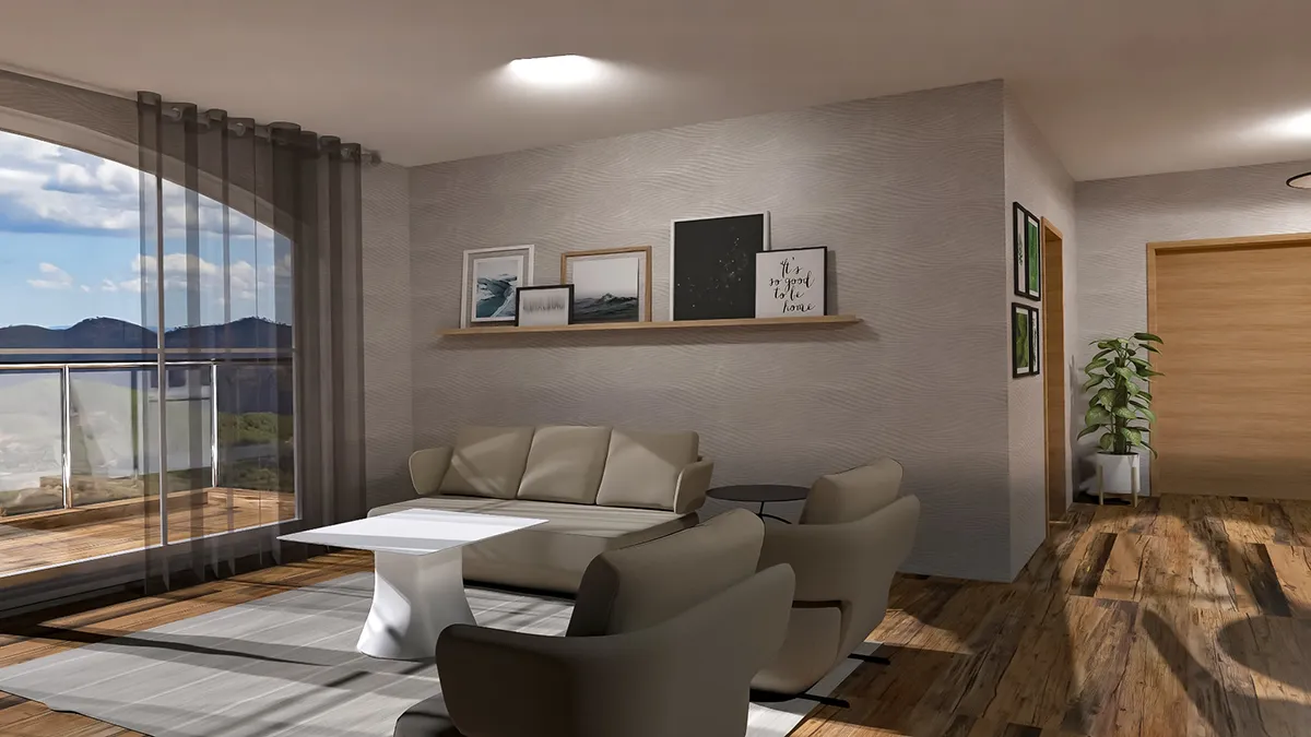 Render base de salón comedor contemporáneo realizado en pCon.planner